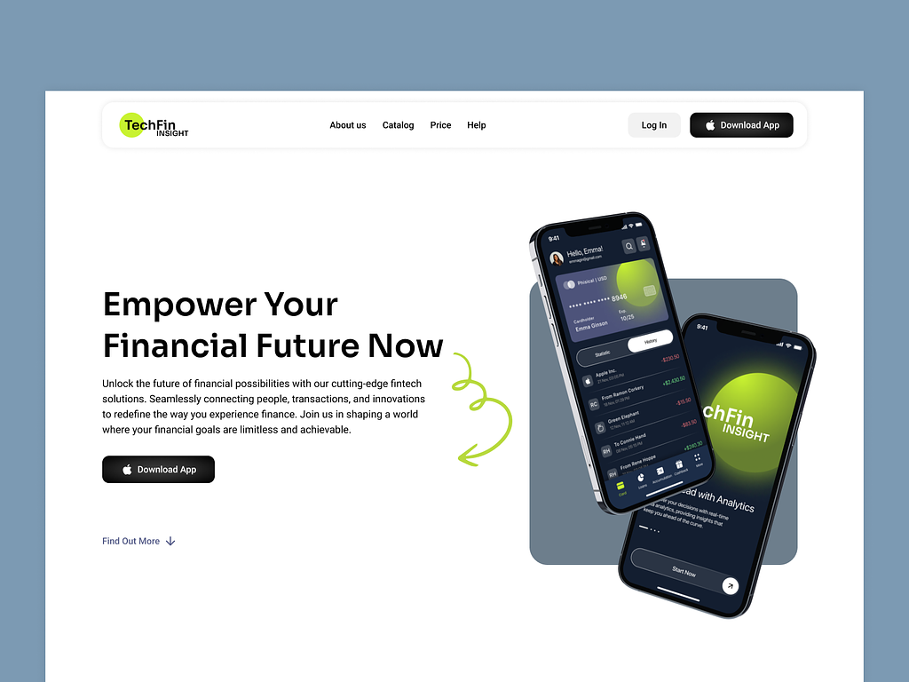 Product page design for SaaS financial app